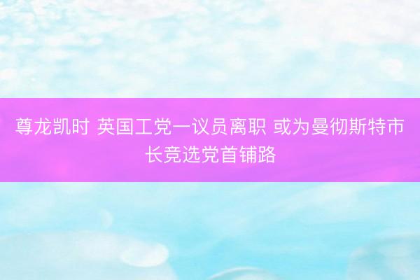 尊龙凯时 英国工党一议员离职 或为曼彻斯特市长竞选党首铺路