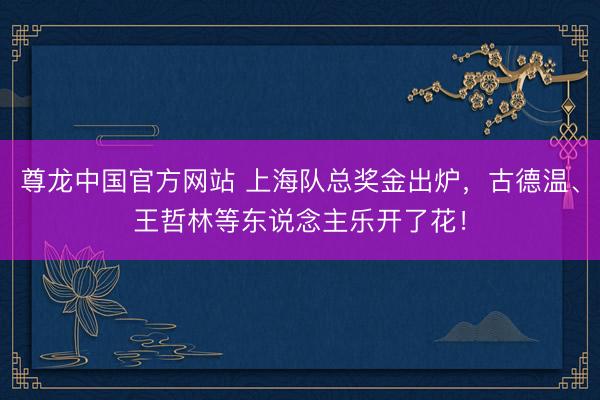 尊龙中国官方网站 上海队总奖金出炉，古德温、王哲林等东说念主乐开了花！